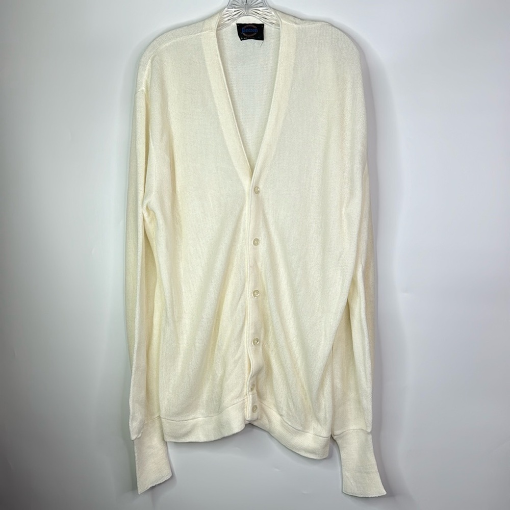 Vintage Jantzen White Vneck Button Cardigan Sweater Size Large USA 80s